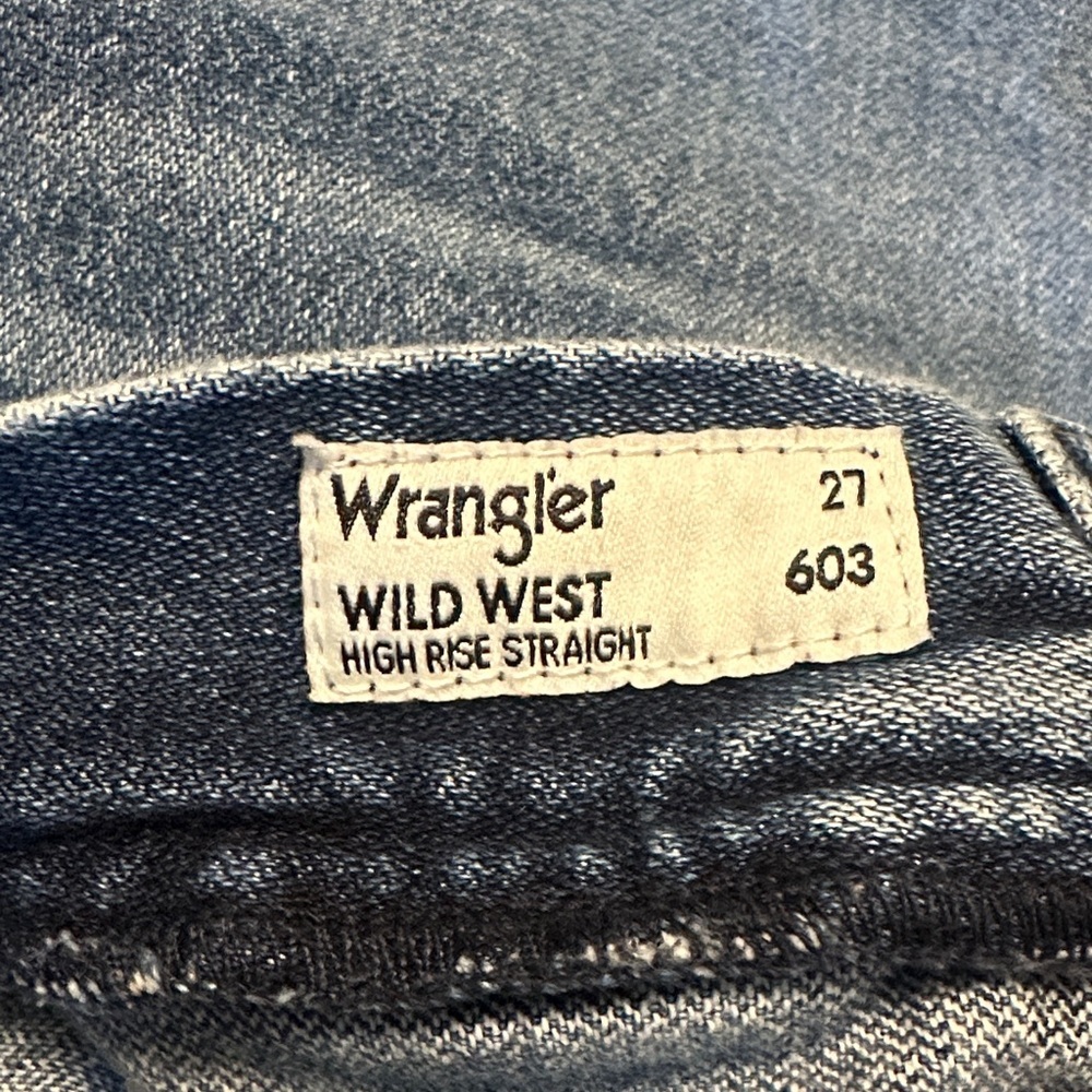 Wrangler Women's Distressed Blue Straight Leg Jeans Wild West 603 High Rise 28 l - Picture 2 of 7